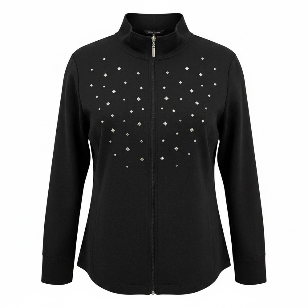 Allison Daley Jacket Womens Large Black Studded Zip Pocket Microfiber IRREGULAR